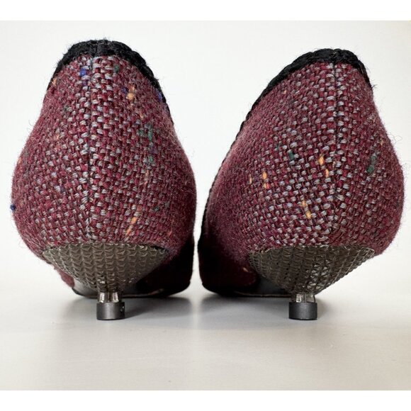 Vintage Prada 36.5 Burgundy Tweed Leather Kitten Heels - Picture 4 of 10